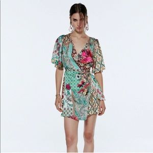 Zara Patchwork Wrap Satin Effect Dress NWOT